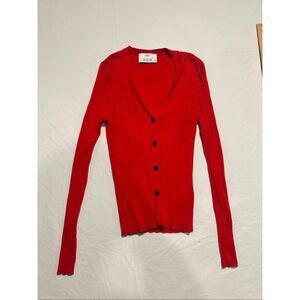 Allude Women’s V-Neck Red Knit Cardigan size XS